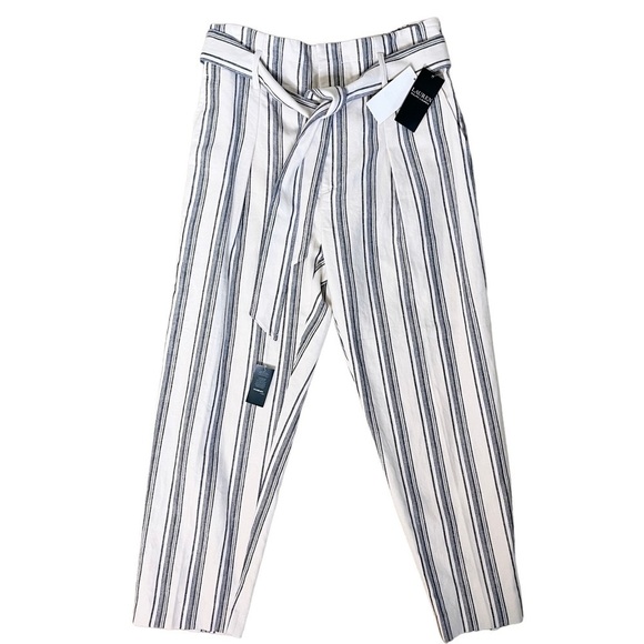 LAUREN RALPH LAUREN NWT Linen Blend Tie High Waist Pants Size 4 in Blue Stripe - Picture 15 of 15